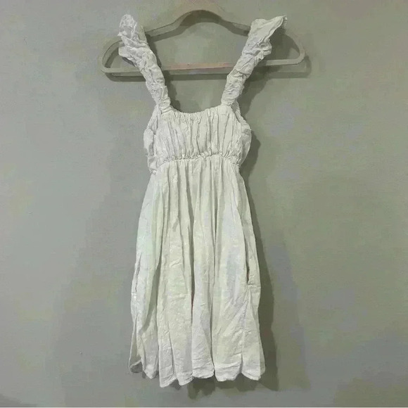 Abercrombie & Fitch Puff Strap Linen Blend Babydoll Mini White Dress Size XS - Picture 8 of 9